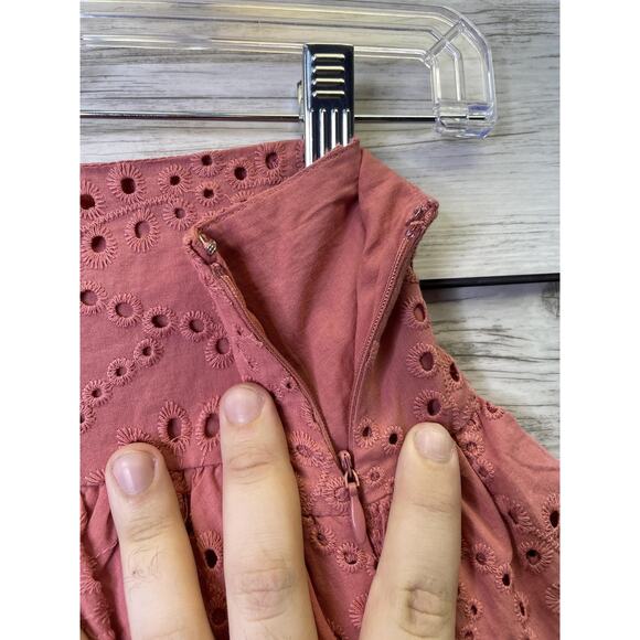 Express Skirt Womens 2 Pink Eyelet Ruffle Tiered Lined Mini Summer Boho Cotton - Picture 2 of 10